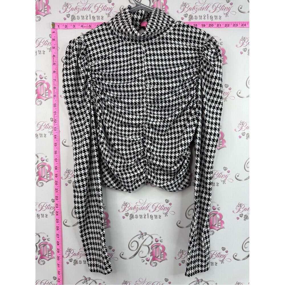 Revamped shirt long sleeve Black & White Houndstooth Long Sleeve Ruched Top